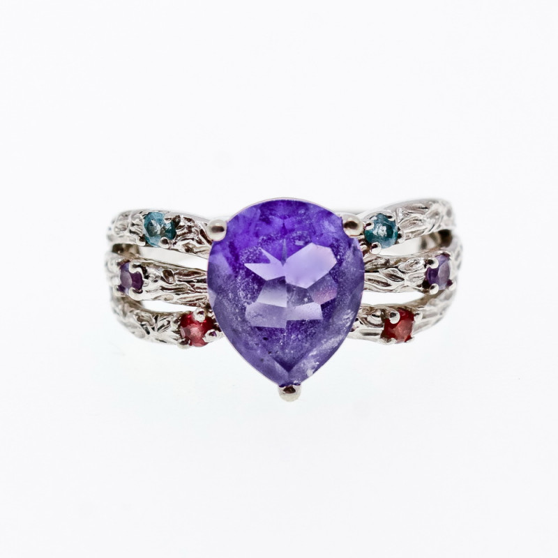 Sky Jewelry Серебряное кольцо с разноцветными турмалинами