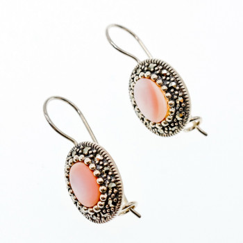 Sky Jewelry Серебряные серьги с перламутром и марказитами