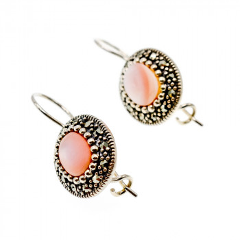 Sky Jewelry Серебряные серьги с перламутром и марказитами