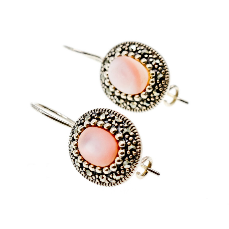 Sky Jewelry Серебряные серьги с перламутром и марказитами