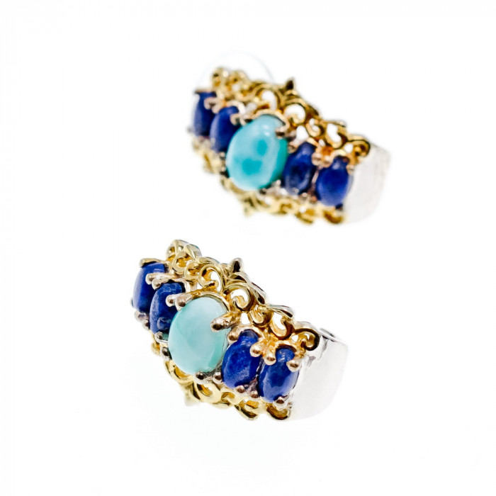 Sky Jewelry Серебряные серьги с камнями ларимар и содалит