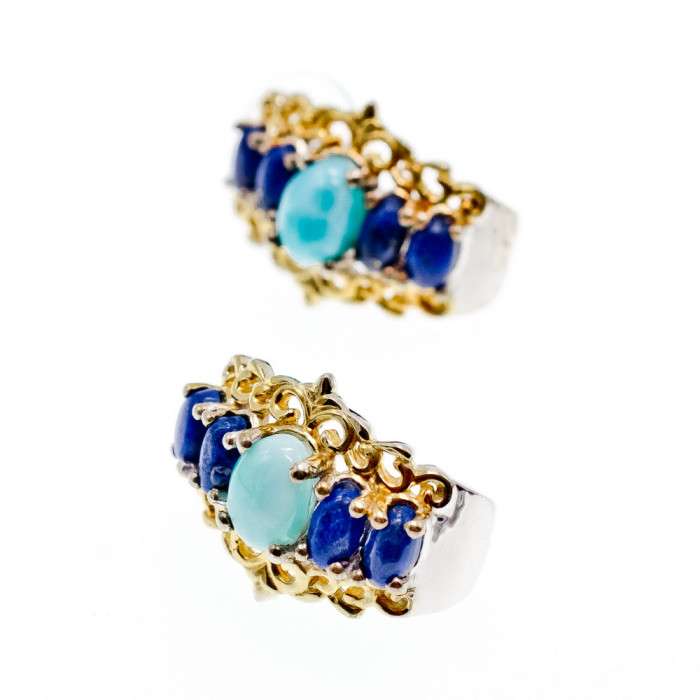 Sky Jewelry Серебряные серьги с камнями ларимар и содалит