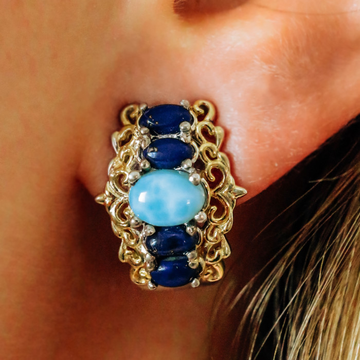 Sky Jewelry Серебряные серьги с камнями ларимар и содалит