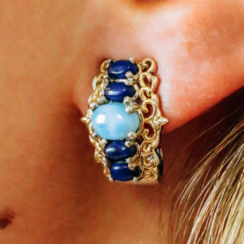 Sky Jewelry Серебряные серьги с камнями ларимар и содалит