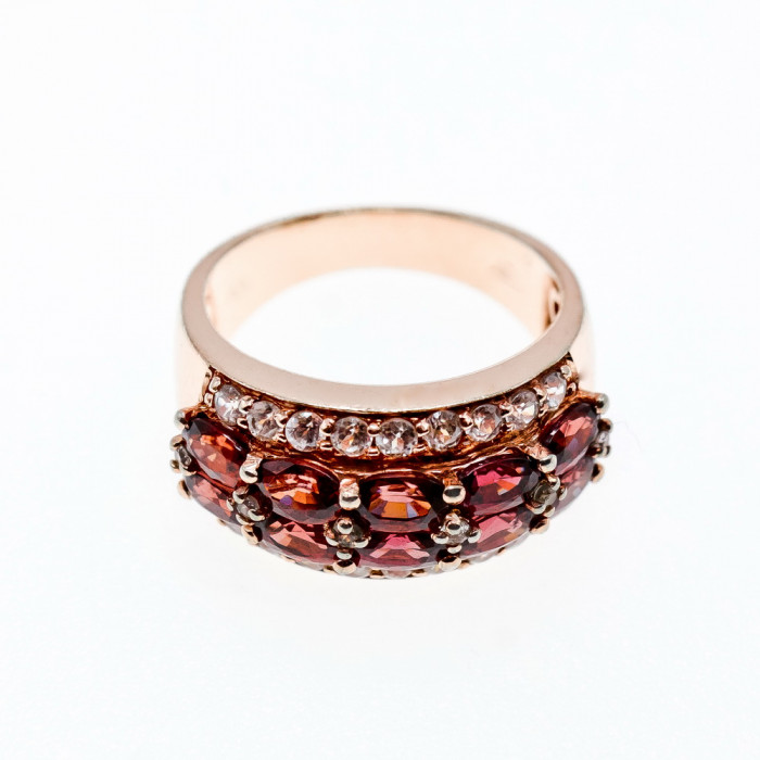 Sky Jewelry Серебряное кольцо с камнями гессонит и фианит