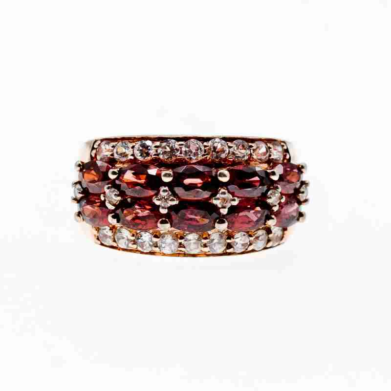 Sky Jewelry Серебряное кольцо с камнями гессонит и фианит