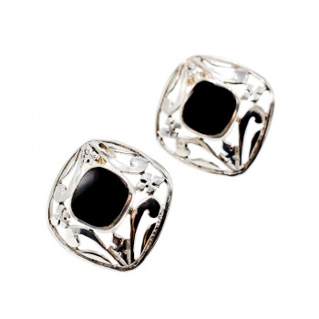 Sky Jewelry Серебряные серьги с черным нефритом