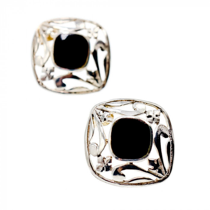 Sky Jewelry Серебряные серьги с черным нефритом