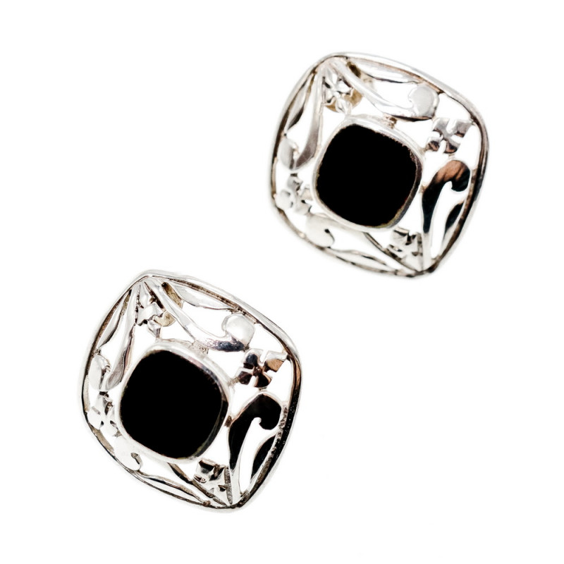 Sky Jewelry Серебряные серьги с черным нефритом