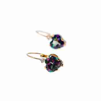 Sky Jewelry Золотые серьги с александритом и бриллиантом   Сердце