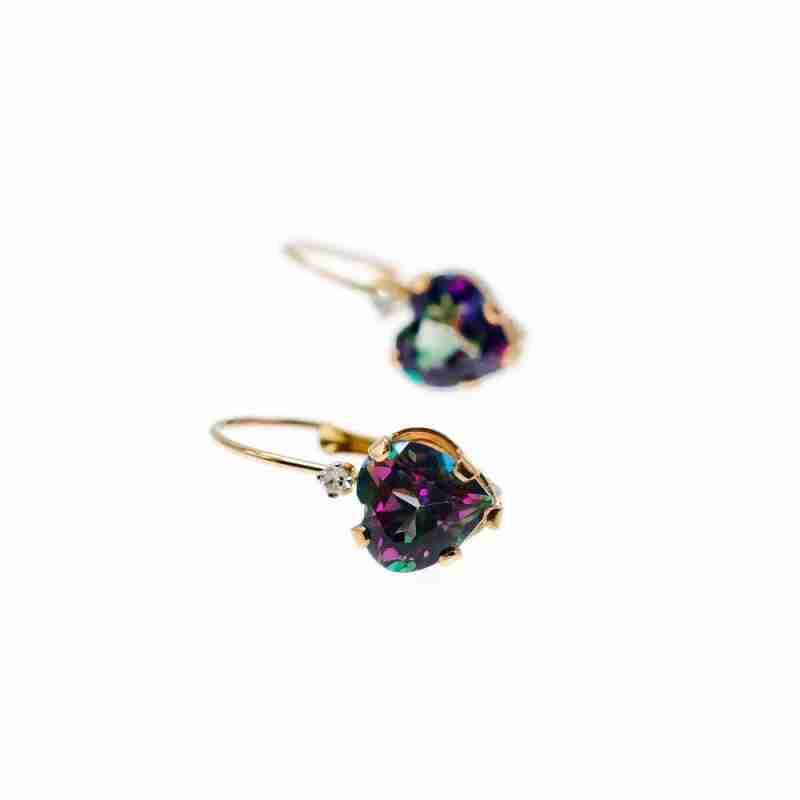 Sky Jewelry Золотые серьги с александритом и бриллиантом   Сердце
