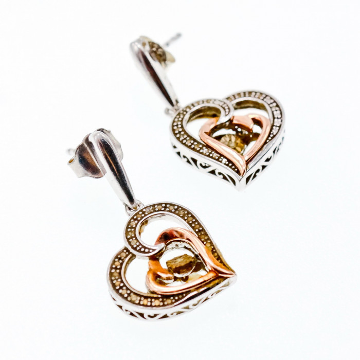 Sky Jewelry Серебряные серьги со вставками из золота  Сердца