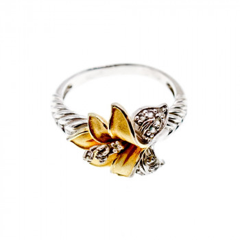 Sky Jewelry Серебряное кольцо с нотами позолоты с фианитами  Цветок