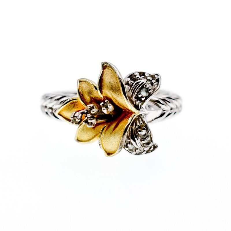 Sky Jewelry Серебряное кольцо с нотами позолоты с фианитами  Цветок