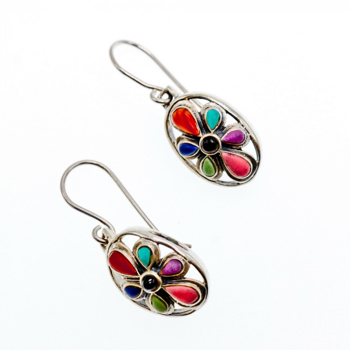 Sky Jewelry Серебряные серьги с разноцветным агатом