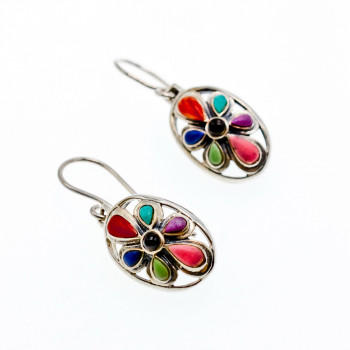 Sky Jewelry Серебряные серьги с разноцветным агатом