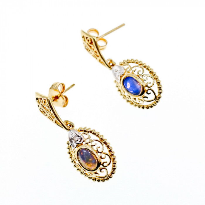 Sky Jewelry Золотые серьги с лунным камнем и бриллиантом  Ажур