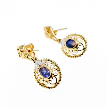 Sky Jewelry Золотые серьги с лунным камнем и бриллиантом  Ажур