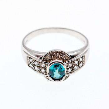 Sky Jewelry Серебряное кольцо с аквамарином и камнями берилл