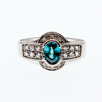 Sky Jewelry Серебряное кольцо с аквамарином и камнями берилл