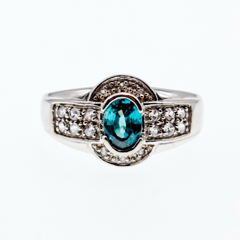 Sky Jewelry Серебряное кольцо с аквамарином и камнями берилл