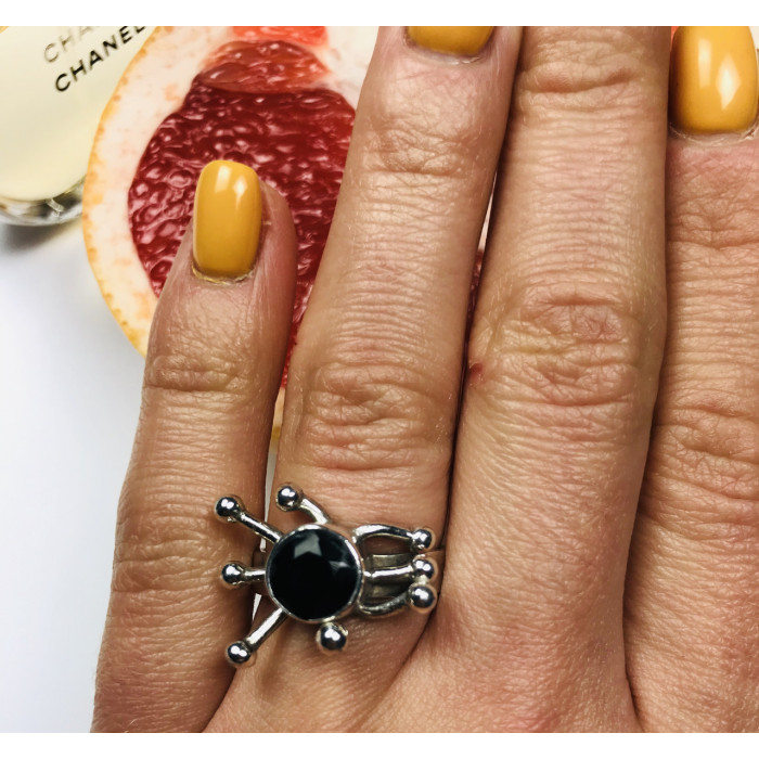Sky Jewelry Серебряное кольцо с черным Турмалином (Шерл)