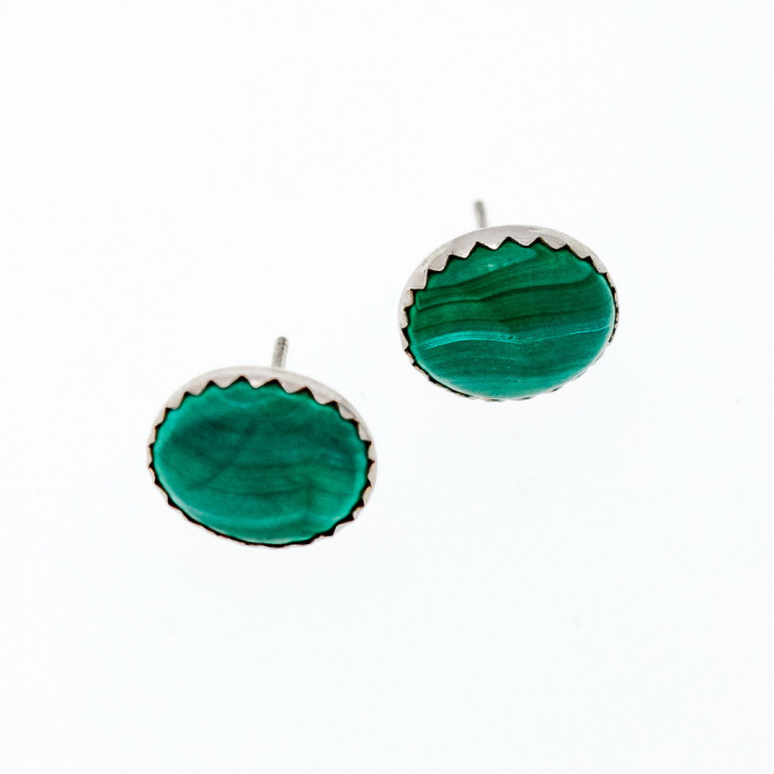 Sky Jewelry Серебряные серьги гвоздики с малахитом
