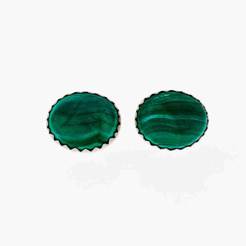 Sky Jewelry Серебряные серьги гвоздики с малахитом