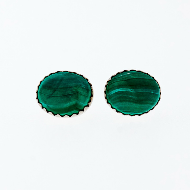 Sky Jewelry Серебряные серьги гвоздики с малахитом