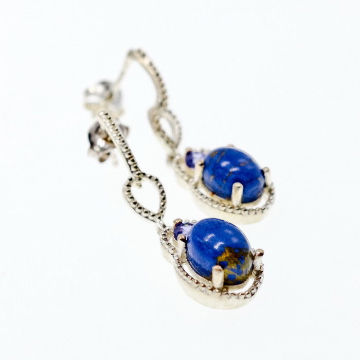 Sky Jewelry Серебряные серьги с камнями содалит и аметист