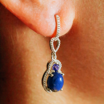 Sky Jewelry Серебряные серьги с камнями содалит и аметист