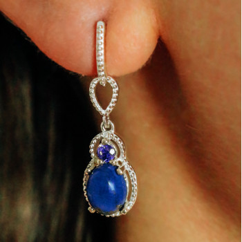 Sky Jewelry Серебряные серьги с камнями содалит и аметист