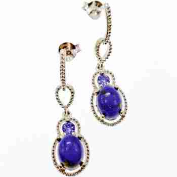 Sky Jewelry Серебряные серьги с камнями содалит и аметист