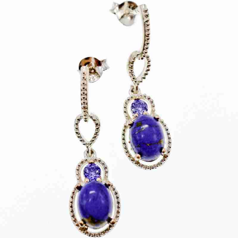 Sky Jewelry Серебряные серьги с камнями содалит и аметист