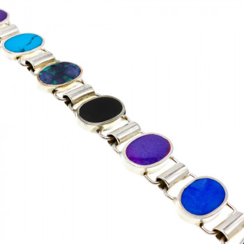 Sky Jewelry Серебряный браслет со вставками из агата малахита яшмы и бирюзы