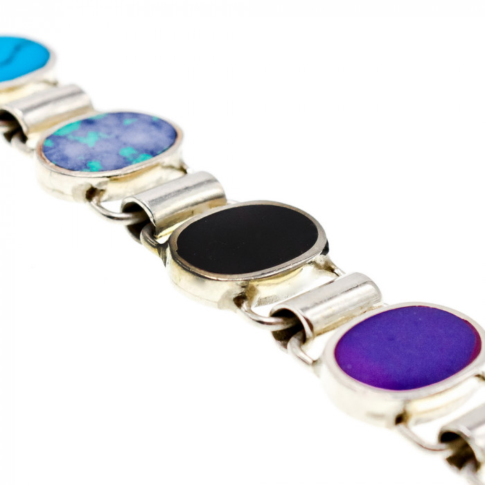 Sky Jewelry Серебряный браслет со вставками из агата малахита яшмы и бирюзы
