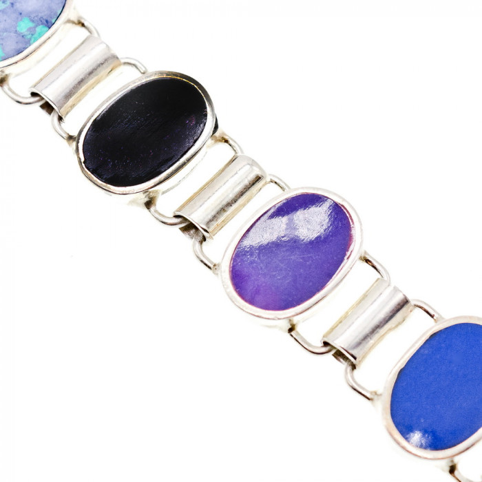 Sky Jewelry Серебряный браслет со вставками из агата малахита яшмы и бирюзы