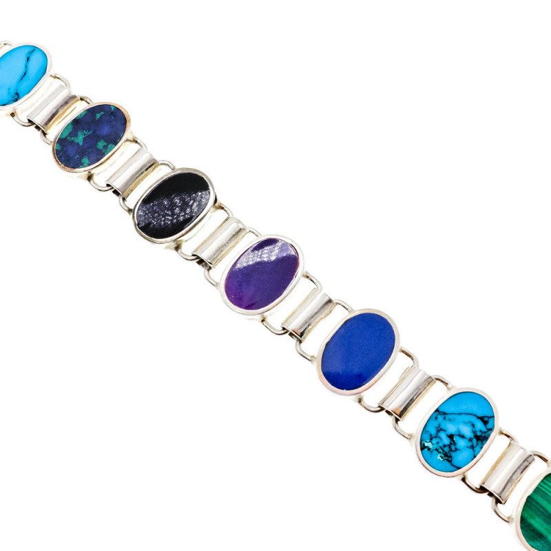Sky Jewelry Серебряный браслет со вставками из агата малахита яшмы и бирюзы