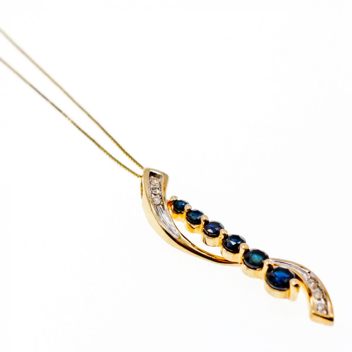 Sky Jewelry Золотая цепочка с кулоном с сапфирами и бриллиантами