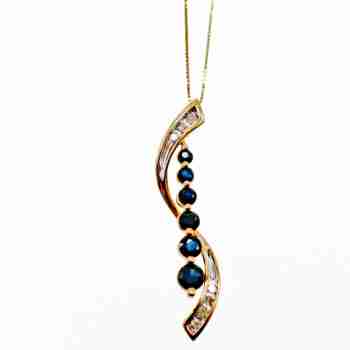 Sky Jewelry Золотая цепочка с кулоном с сапфирами и бриллиантами