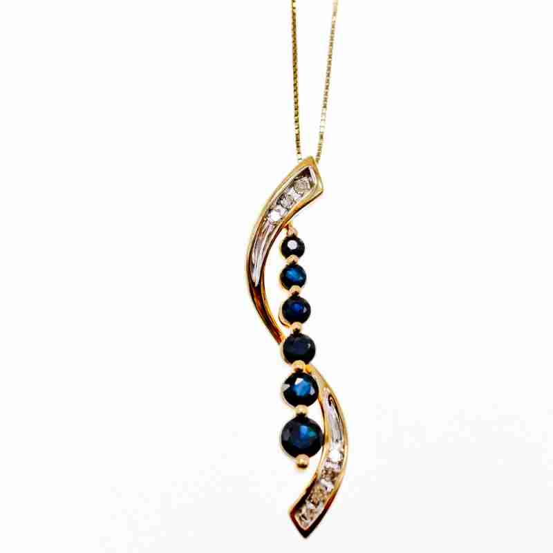 Sky Jewelry Золотая цепочка с кулоном с сапфирами и бриллиантами