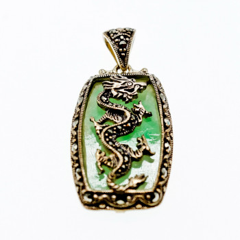 Sky Jewelry Серебряный кулон с нефритом и марказитом  Дракон
