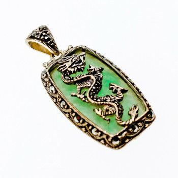Sky Jewelry Серебряный кулон с нефритом и марказитом  Дракон