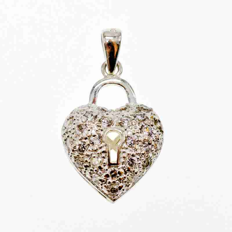 Sky Jewelry Серебряный кулон с фианитами  Замочек сердца