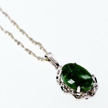 Sky Jewelry Серебряная цепочка с кулоном зеленый нефрит