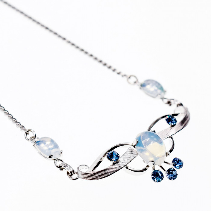 Sky Jewelry Серебряное ожерелье с лунным камнем и аквамарином