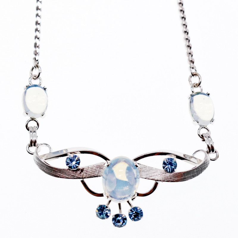 Sky Jewelry Серебряное ожерелье с лунным камнем и аквамарином