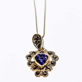 Sky Jewelry Серебряная цепочка с кулоном аметист и марказит  Сердце