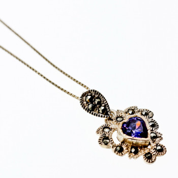 Sky Jewelry Серебряная цепочка с кулоном аметист и марказит  Сердце