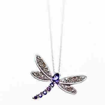 Sky Jewelry Золотая цепочка с кулоном турмалин и бриллиант  Стрекоза